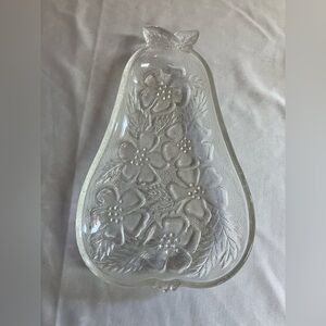 Floral Embossed Glass Pear Shaped Dish